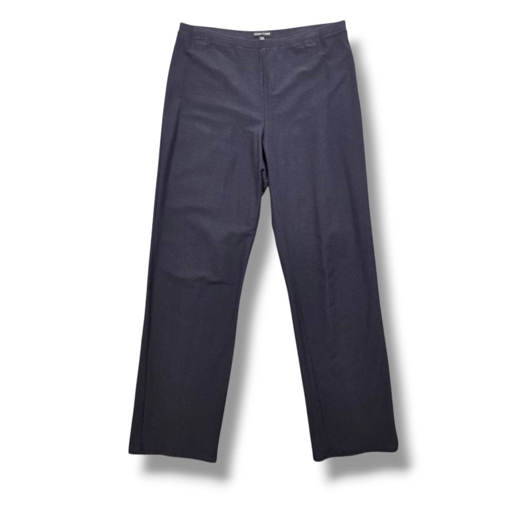 Eileen Fisher Washable Stretch Crepe Straight Pants Womens Medium Blue Mid Rise